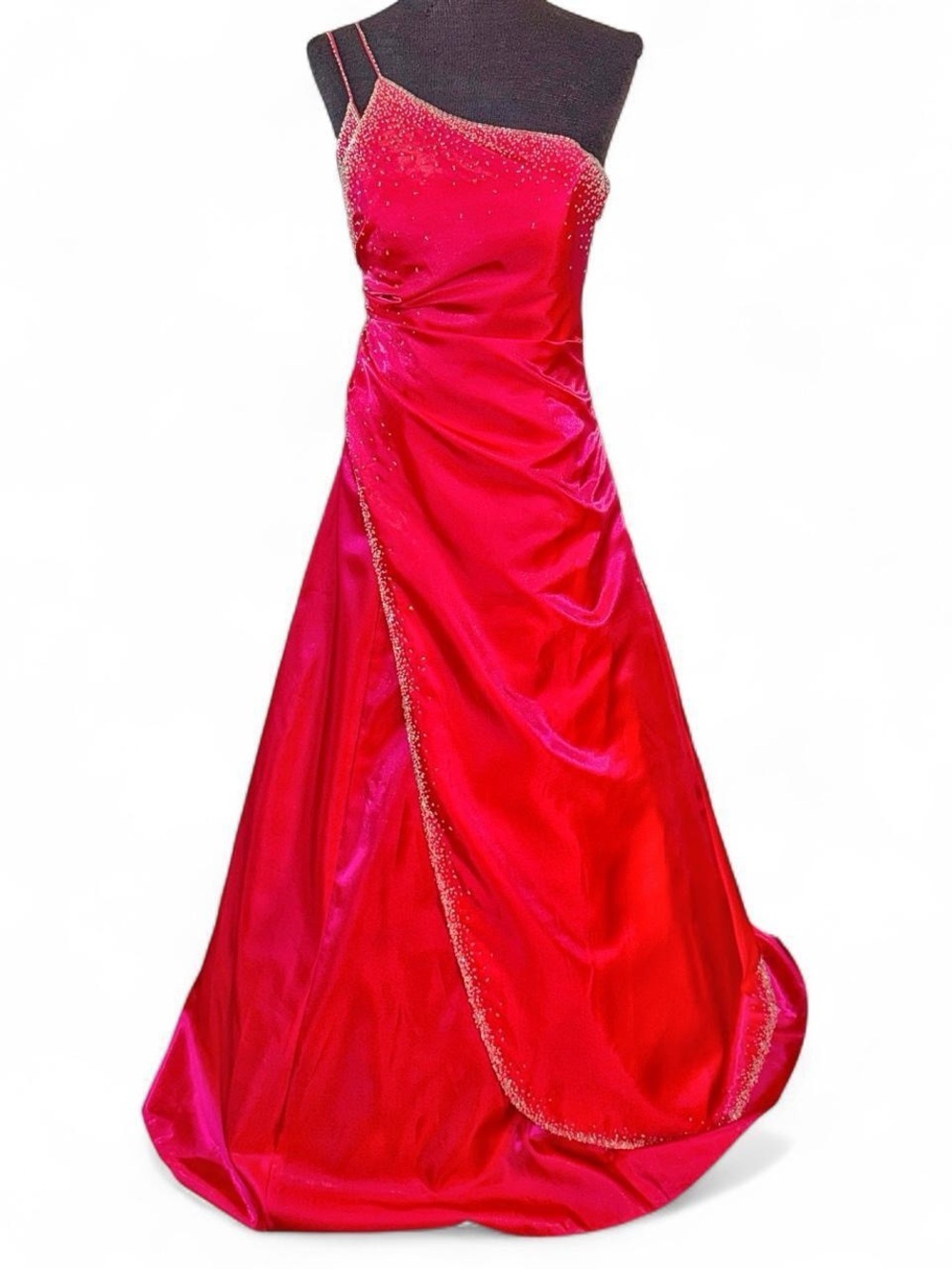 Precious Formals Y2K Pink Iridescent Beaded One Strap Pageant Prom Gown Size 4